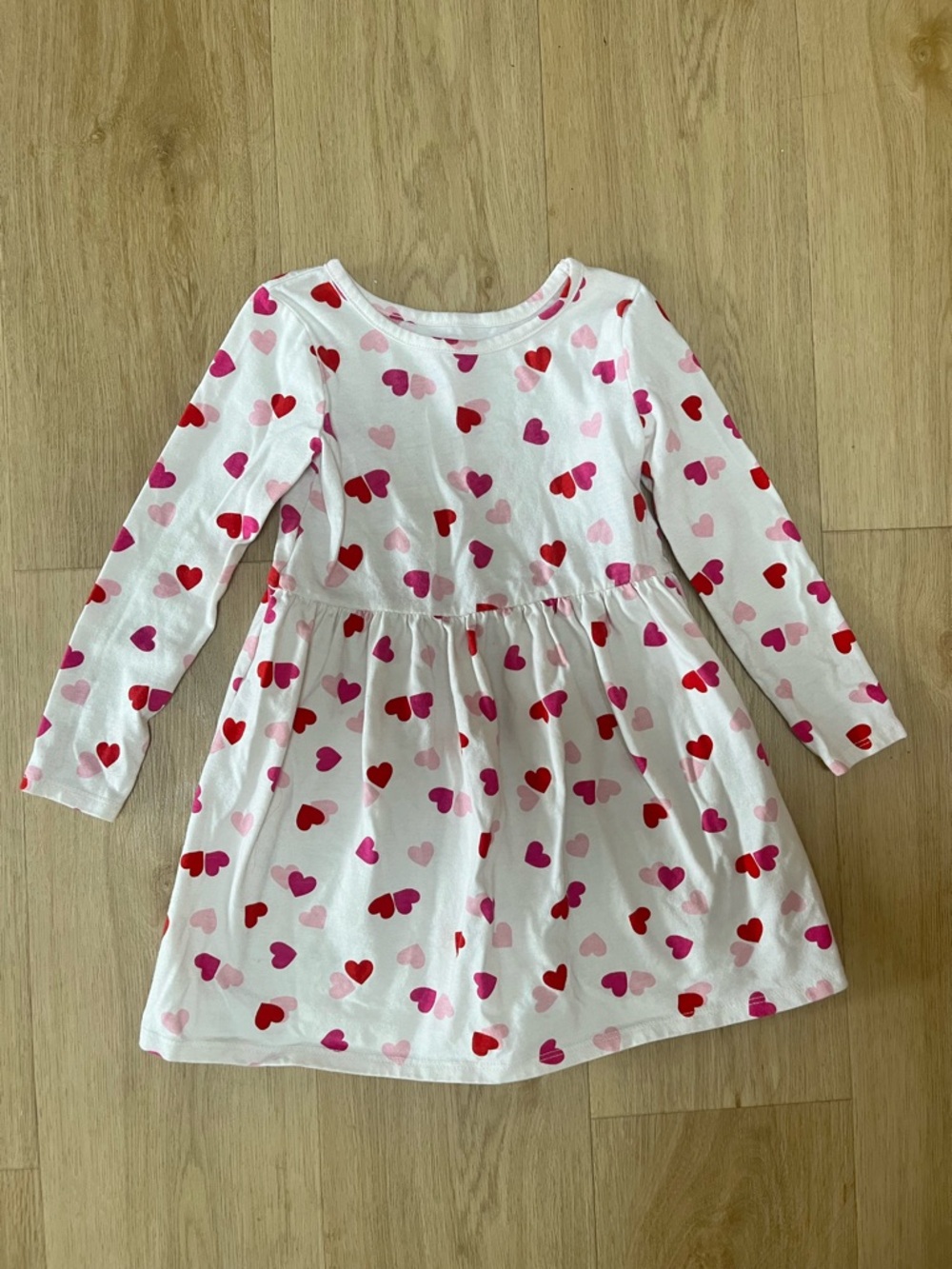 Cat & Jack White Long-Sleeve Dress with Pink & Red Hearts